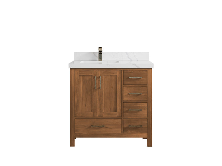 Malibu Teak Wood 36 in. W x 22 in. D Left Offset Sink Bathroom Vanity - photo 25