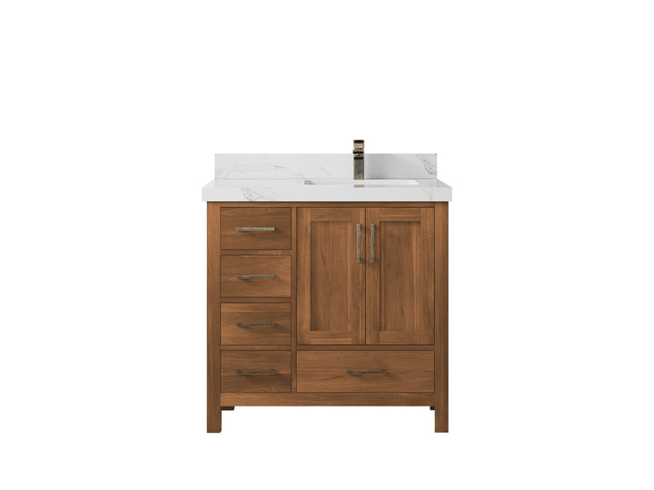 Malibu Teak Wood 36 in. W x 22 in. D Right Offset Sink Bathroom Vanity - photo 23