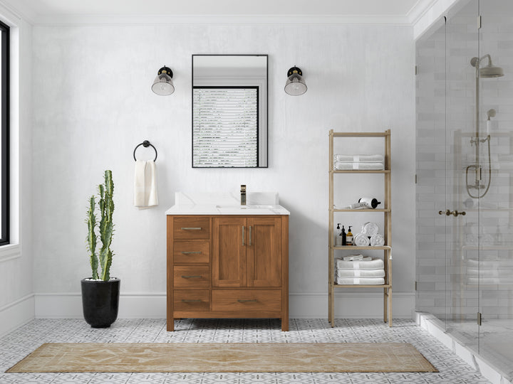 Malibu Teak Wood 36 in. W x 22 in. D Right Offset Sink Bathroom Vanity - photo 30