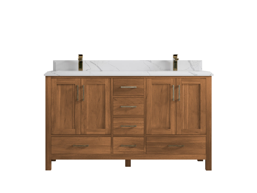Malibu Teak Wood 60 in. W x 22 in. D Double Sink Bathroom Vanity