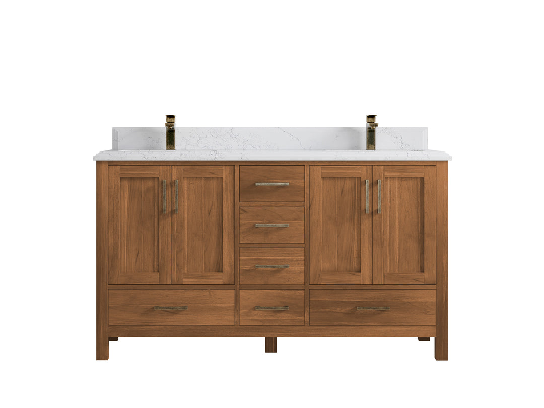 Malibu Teak Wood 60 in. W x 22 in. D Double Sink Bathroom Vanity