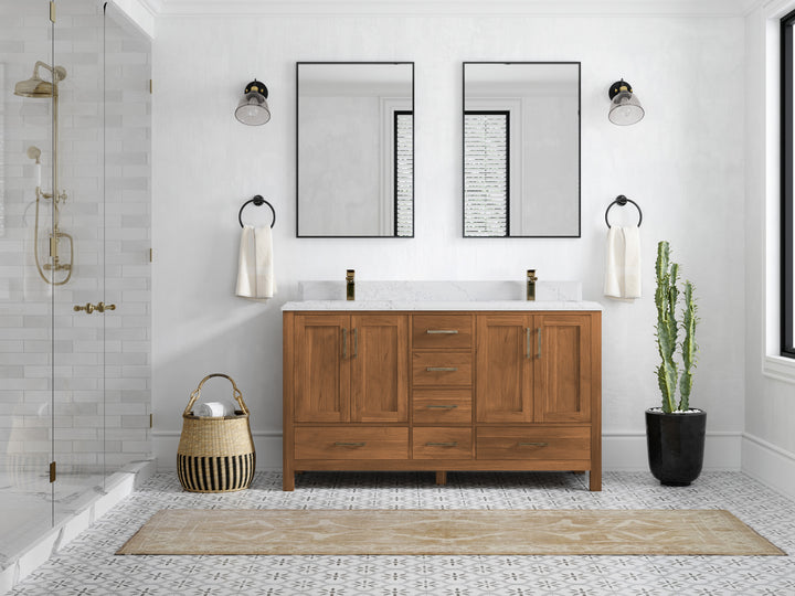 Malibu Teak Wood 60 in. W x 22 in. D Double Sink Bathroom Vanity - photo 32