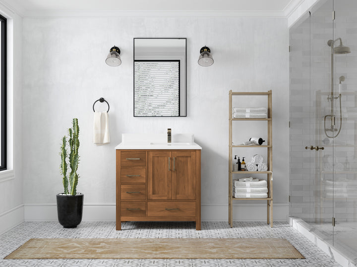 Malibu Teak Wood 36 in. W x 22 in. D Right Offset Sink Bathroom Vanity - photo 34