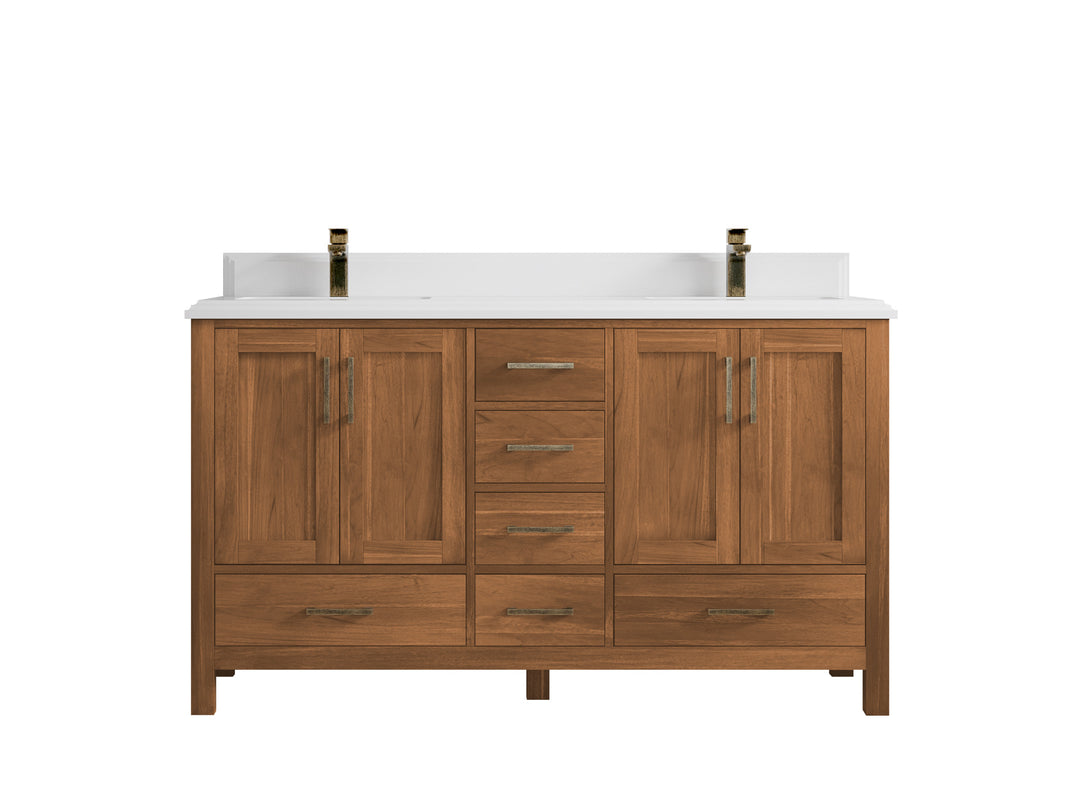 Malibu Teak Wood 60 in. W x 22 in. D Double Sink Bathroom Vanity