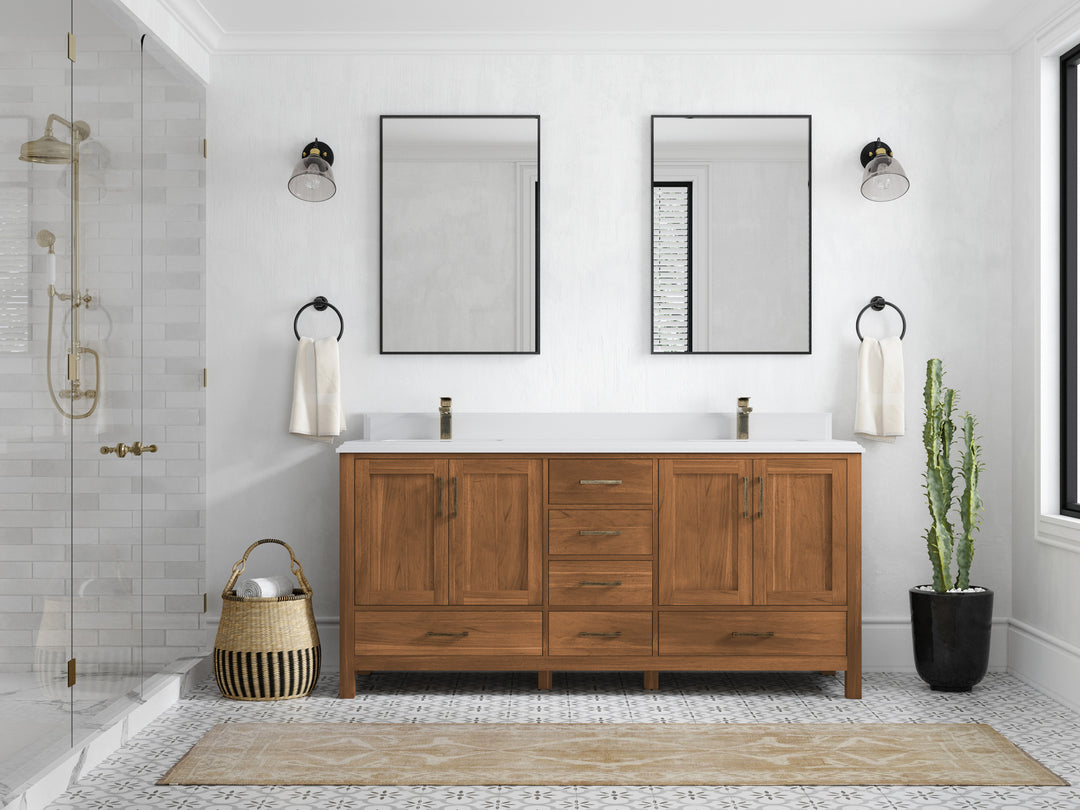 Malibu Teak Wood 72 in. W x 22 in. D Double Sink Bathroom Vanity