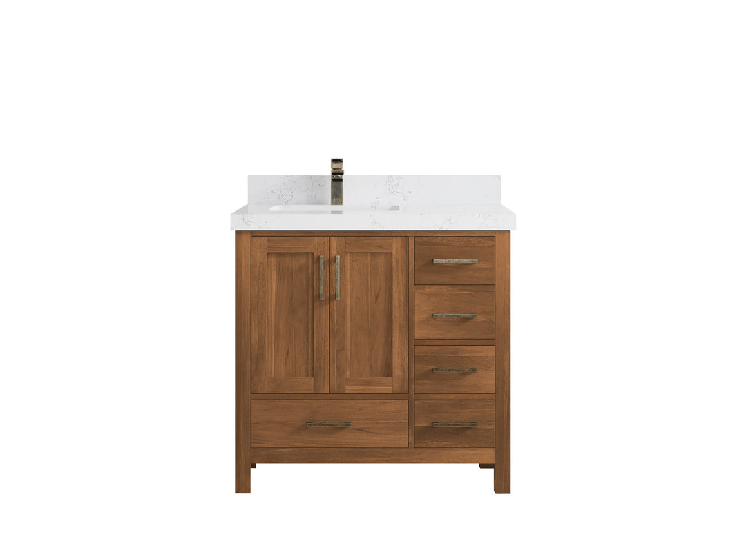 Malibu Teak Wood 36 in. W x 22 in. D Left Offset Sink Bathroom Vanity