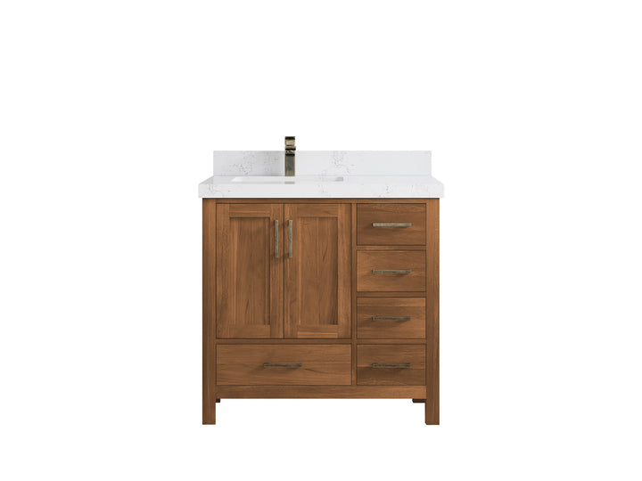 Malibu Teak Wood 36 in. W x 22 in. D Left Offset Sink Bathroom Vanity - photo 41
