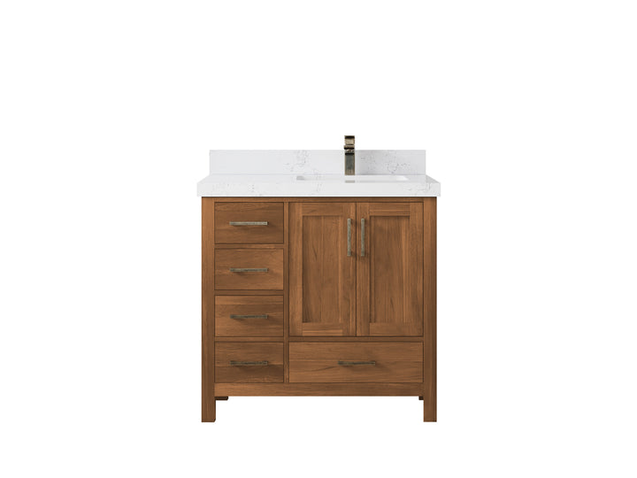 Malibu Teak Wood 36 in. W x 22 in. D Right Offset Sink Bathroom Vanity - photo 35
