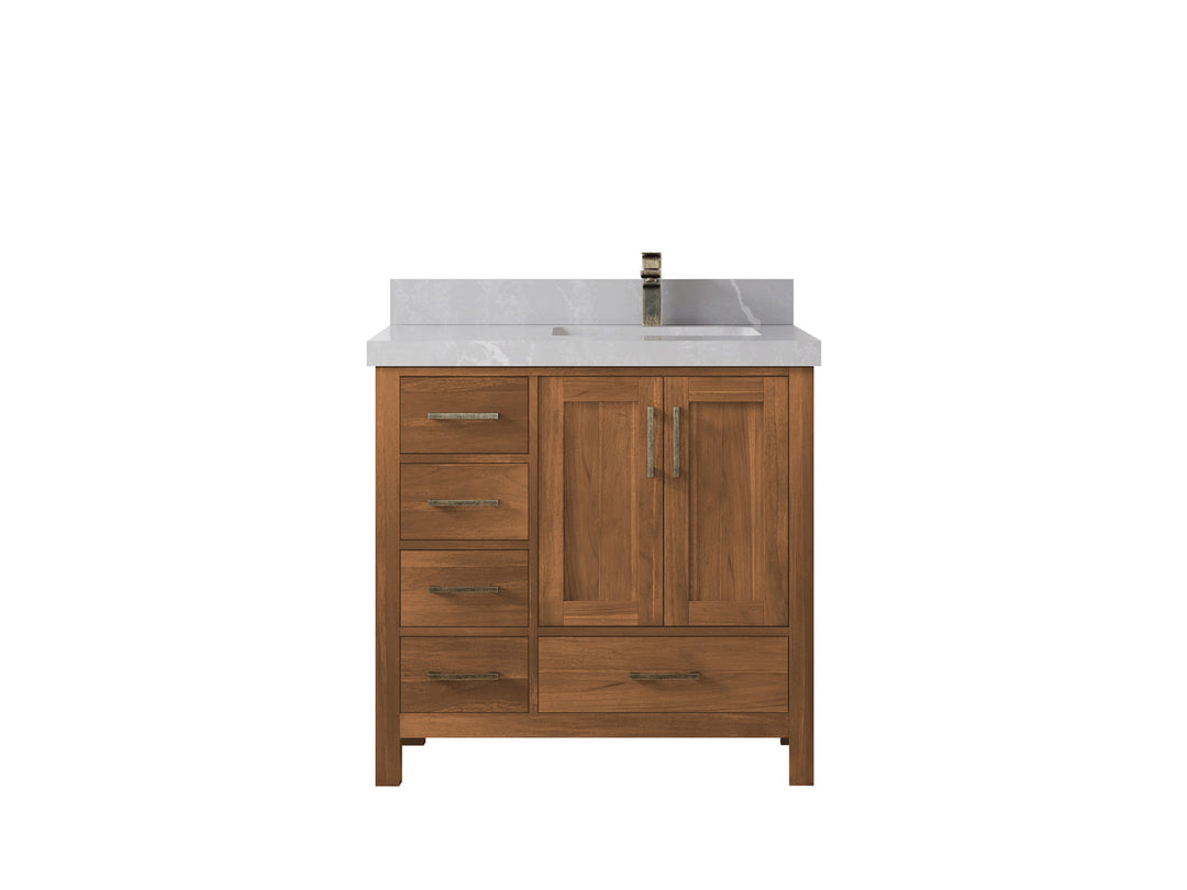 Malibu Teak Wood 36 in. W x 22 in. D Right Offset Sink Bathroom Vanity