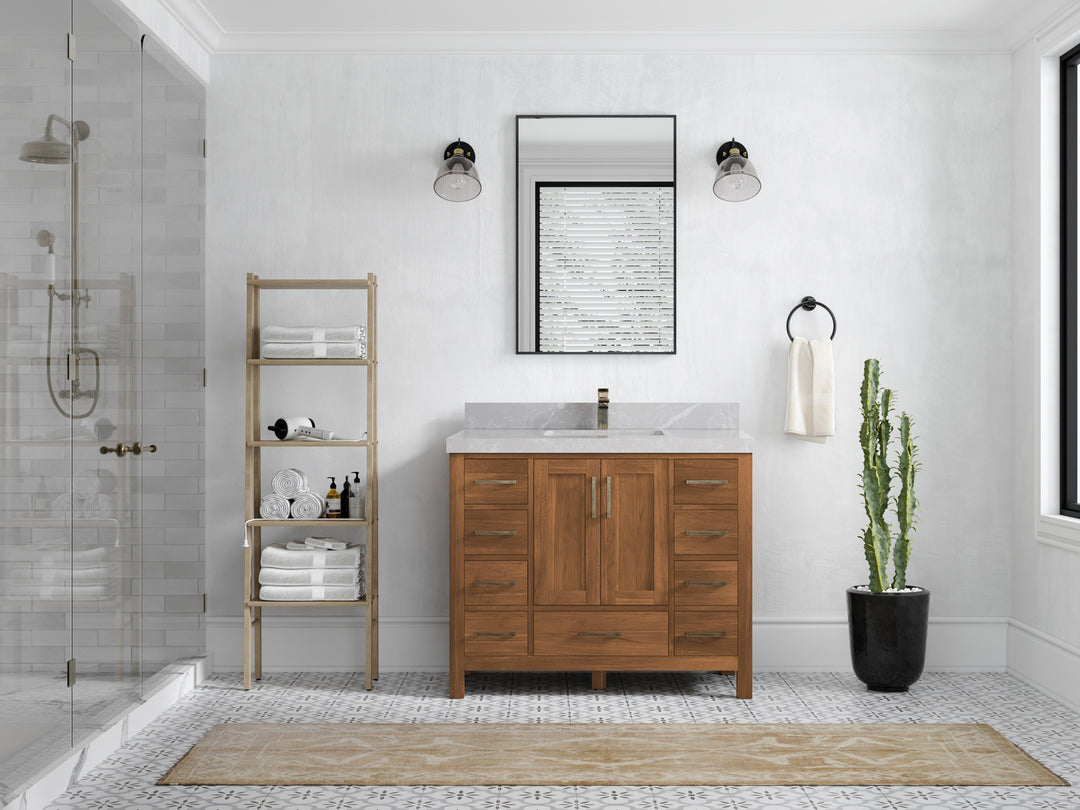 Malibu Teak Wood 42 in. W x 22 in. D Single Sink Bathroom Vanity
