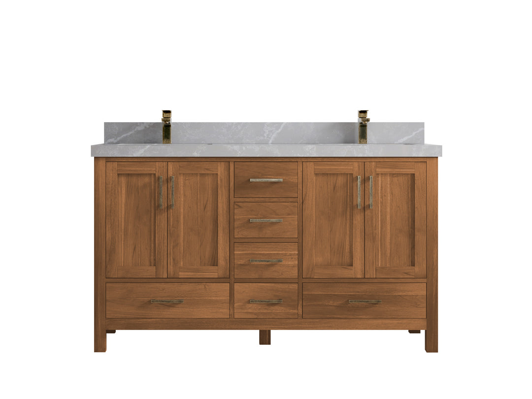 Malibu Teak Wood 60 in. W x 22 in. D Double Sink Bathroom Vanity