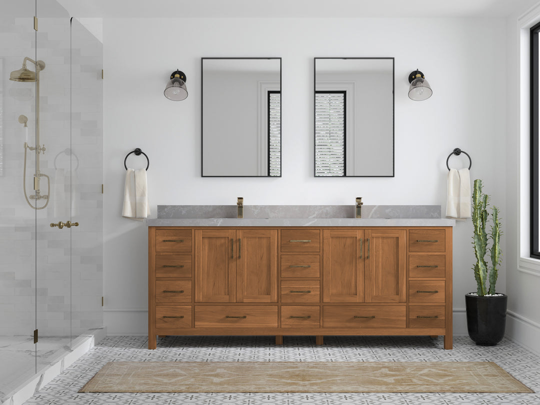 Malibu Teak Wood 84 in. W x 22 in. D Double Sink Bathroom Vanity