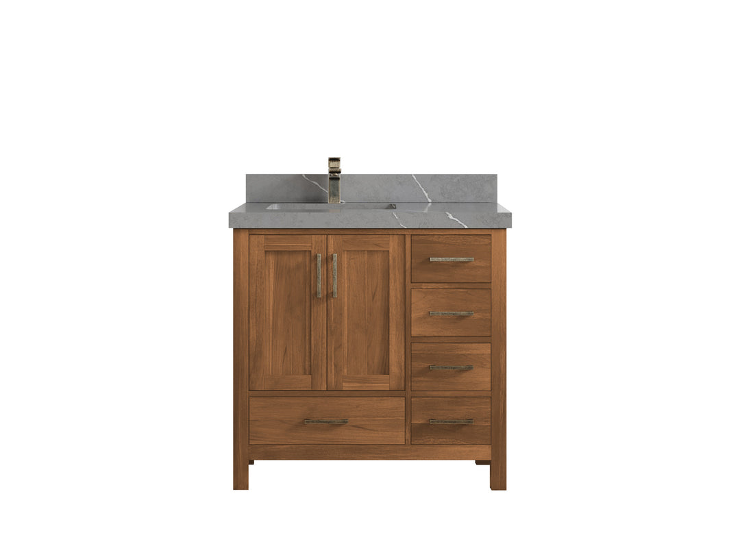 Malibu Teak Wood 36 in. W x 22 in. D Left Offset Sink Bathroom Vanity
