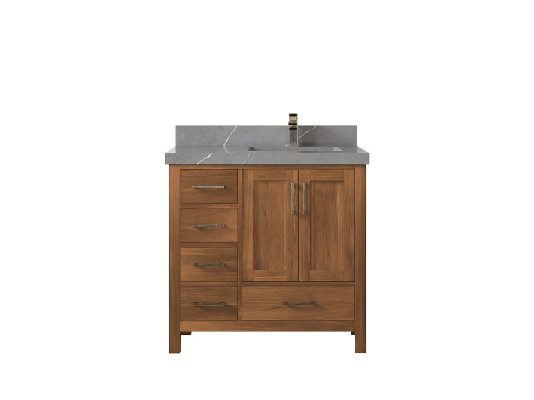 Malibu Teak Wood 36 in. W x 22 in. D Right Offset Sink Bathroom Vanity