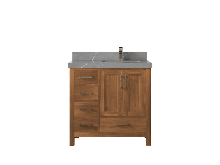 Malibu Teak Wood 36 in. W x 22 in. D Right Offset Sink Bathroom Vanity - photo 39