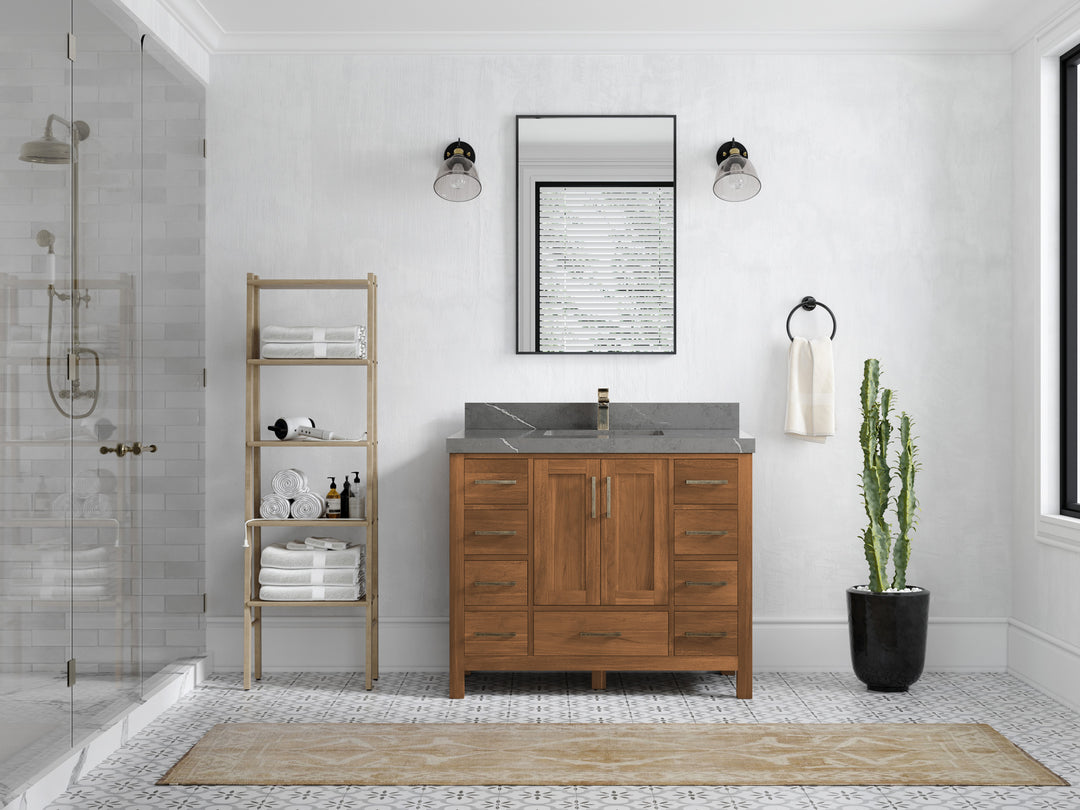 Malibu Teak Wood 42 in. W x 22 in. D Single Sink Bathroom Vanity
