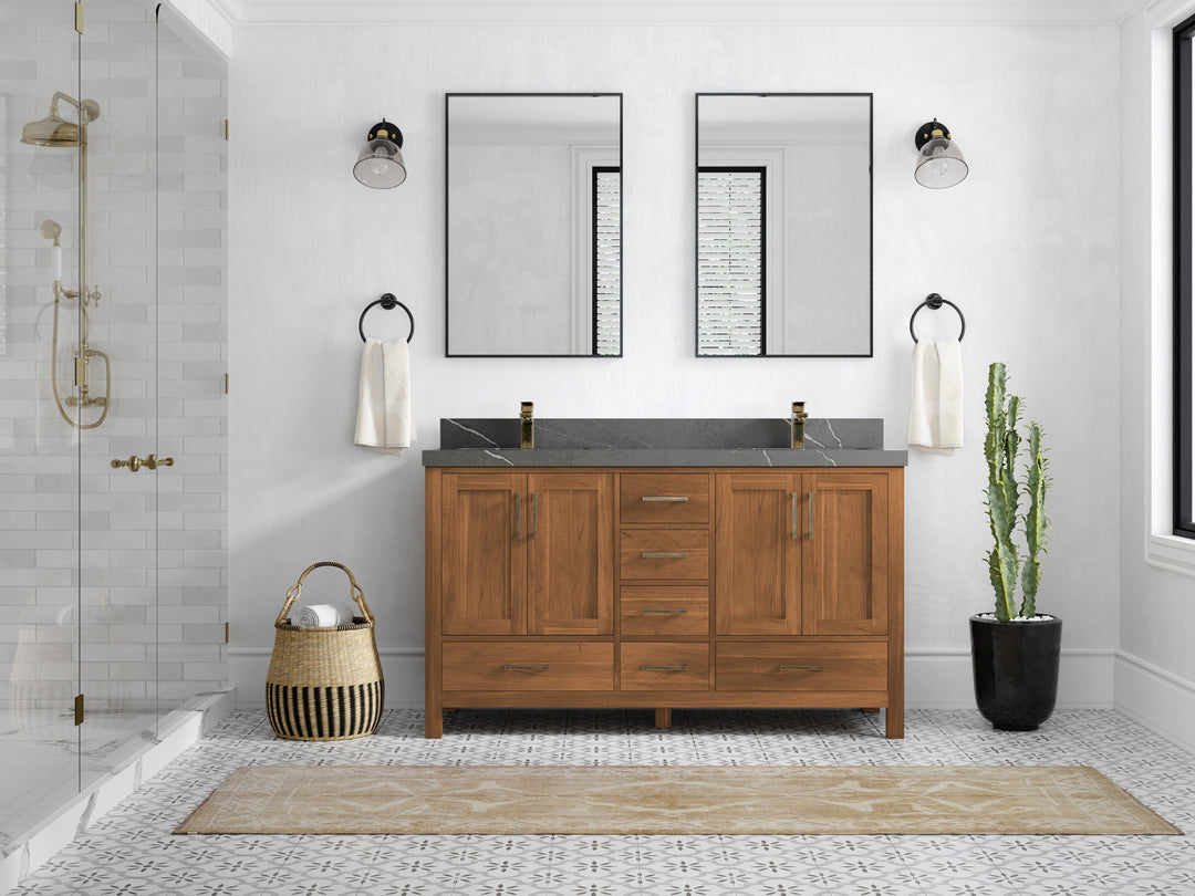 Malibu Teak Wood 60 in. W x 22 in. D Double Sink Bathroom Vanity