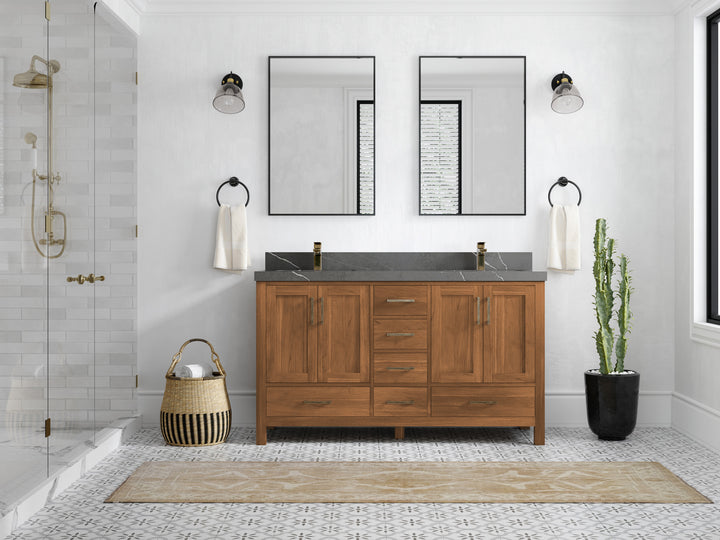 Malibu Teak Wood 60 in. W x 22 in. D Double Sink Bathroom Vanity - photo 40