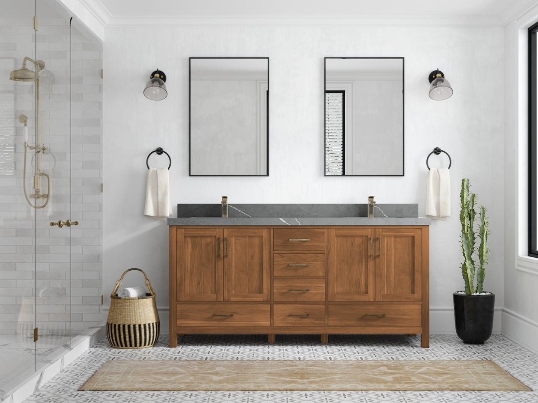 Malibu Teak Wood 72 in. W x 22 in. D Double Sink Bathroom Vanity