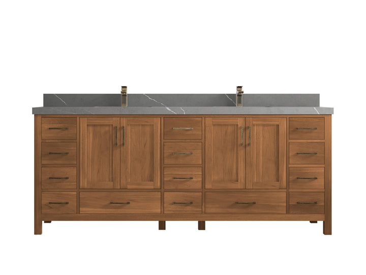 Malibu Teak Wood 84 in. W x 22 in. D Double Sink Bathroom Vanity - photo 37