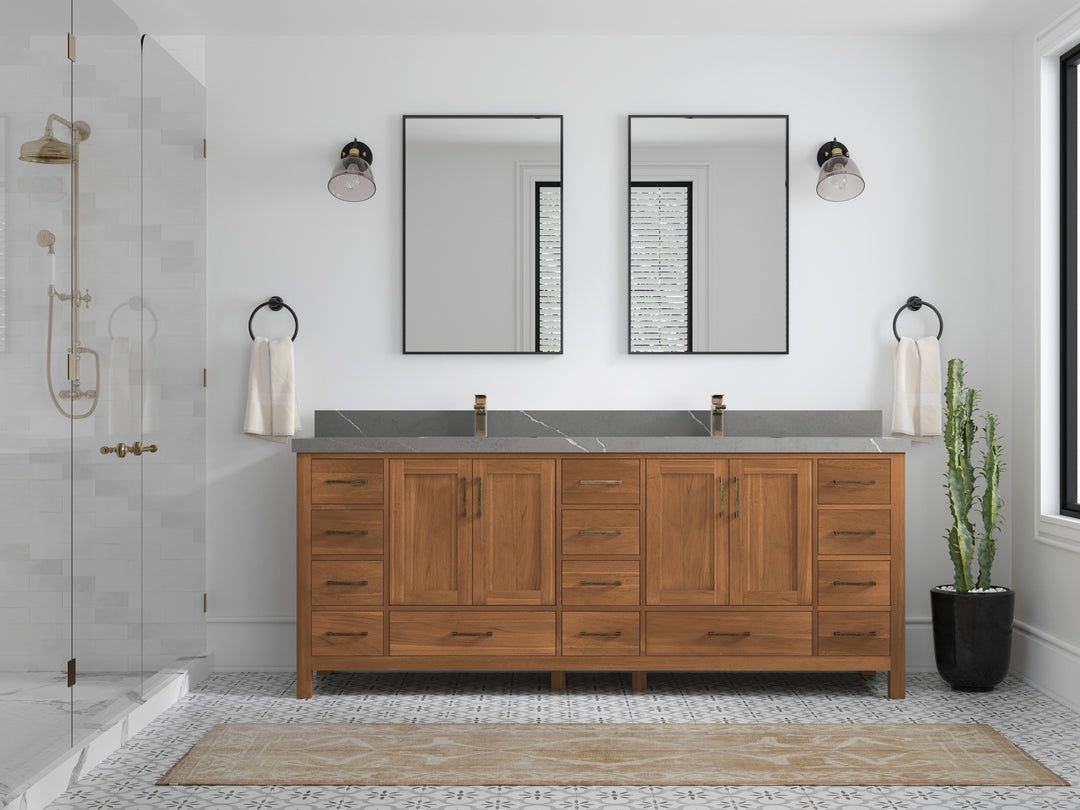 Malibu Teak Wood 84 in. W x 22 in. D Double Sink Bathroom Vanity