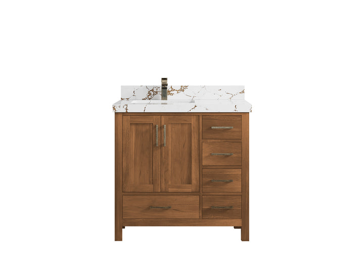 Malibu Teak Wood 36 in. W x 22 in. D Left Offset Sink Bathroom Vanity - photo 47
