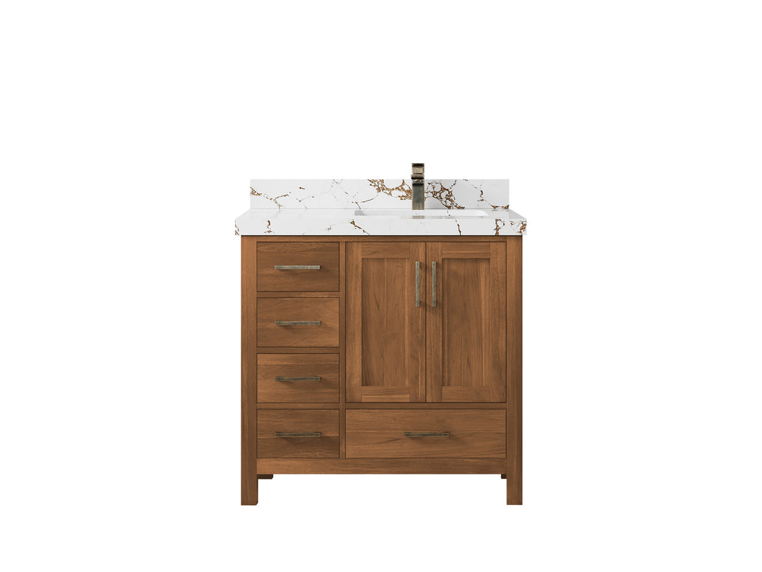 Malibu Teak Wood 36 in. W x 22 in. D Right Offset Sink Bathroom Vanity