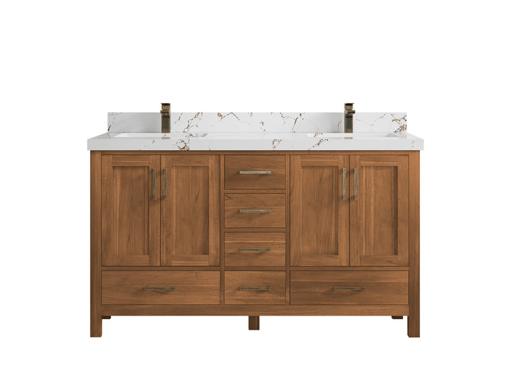 Malibu Teak Wood 60 in. W x 22 in. D Double Sink Bathroom Vanity - photo 41