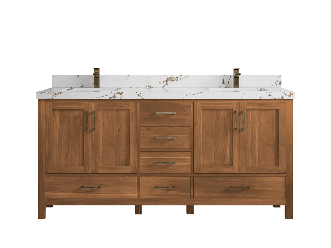 Malibu Teak Wood 72 in. W x 22 in. D Double Sink Bathroom Vanity