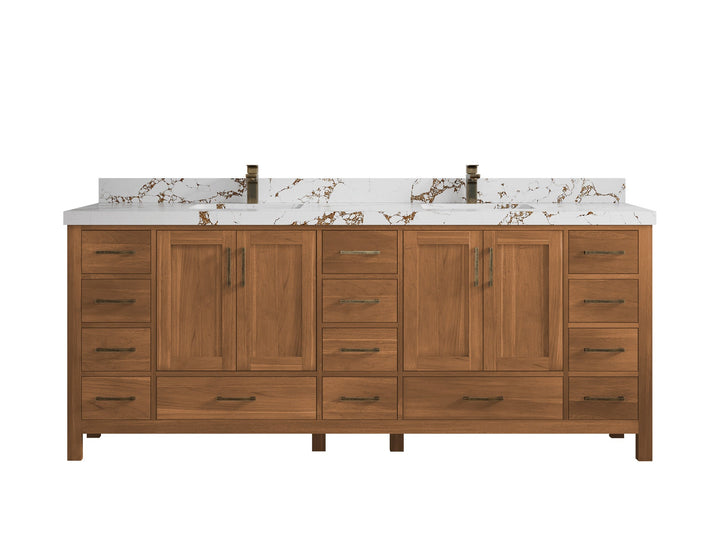 Malibu Teak Wood 84 in. W x 22 in. D Double Sink Bathroom Vanity - photo 39