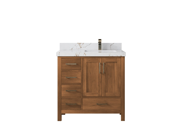 Malibu Teak Wood 36 in. W x 22 in. D Right Offset Sink Bathroom Vanity - photo 43