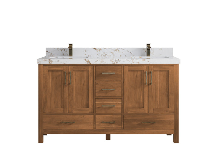 Malibu Teak Wood 60 in. W x 22 in. D Double Sink Bathroom Vanity - photo 43
