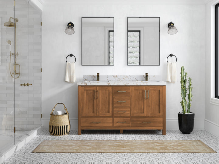 Malibu Teak Wood 60 in. W x 22 in. D Double Sink Bathroom Vanity - photo 44