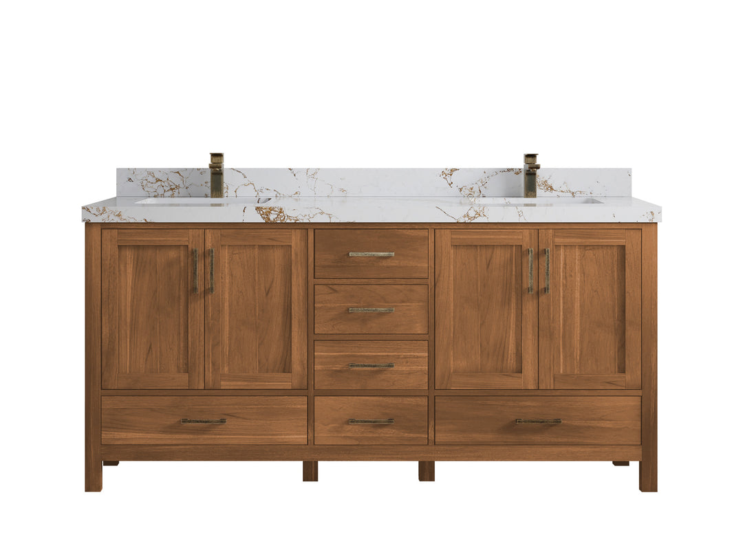 Malibu Teak Wood 72 in. W x 22 in. D Double Sink Bathroom Vanity