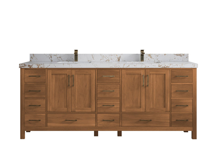 Malibu Teak Wood 84 in. W x 22 in. D Double Sink Bathroom Vanity - photo 41