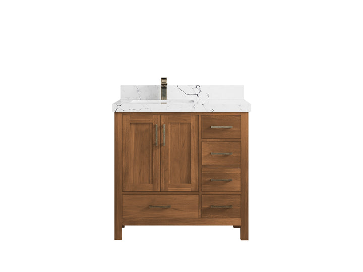 Malibu Teak Wood 36 in. W x 22 in. D Left Offset Sink Bathroom Vanity - photo 15