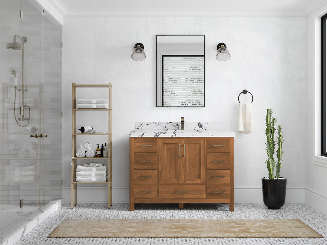 Malibu Teak Wood 48 in. W x 22 in. D Single Sink Bathroom Vanity