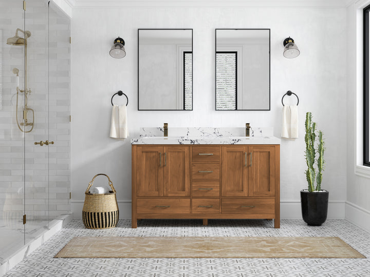 Malibu Teak Wood 60 in. W x 22 in. D Double Sink Bathroom Vanity - photo 46