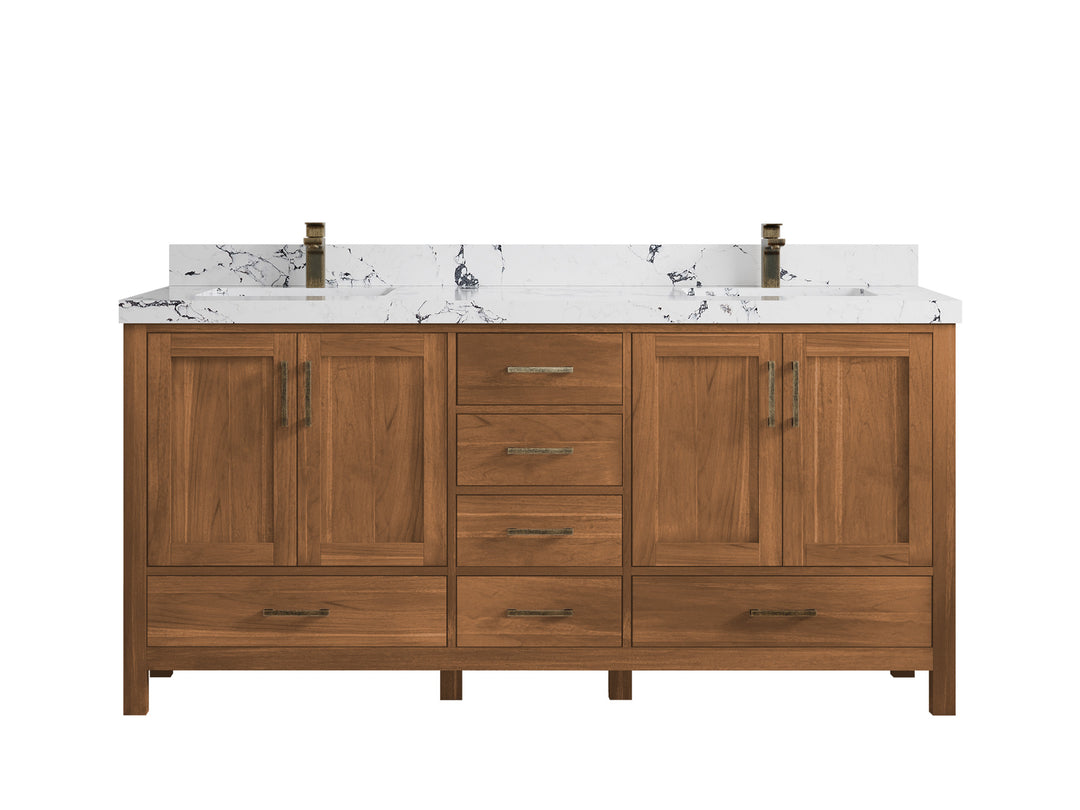 Malibu Teak Wood 72 in. W x 22 in. D Double Sink Bathroom Vanity