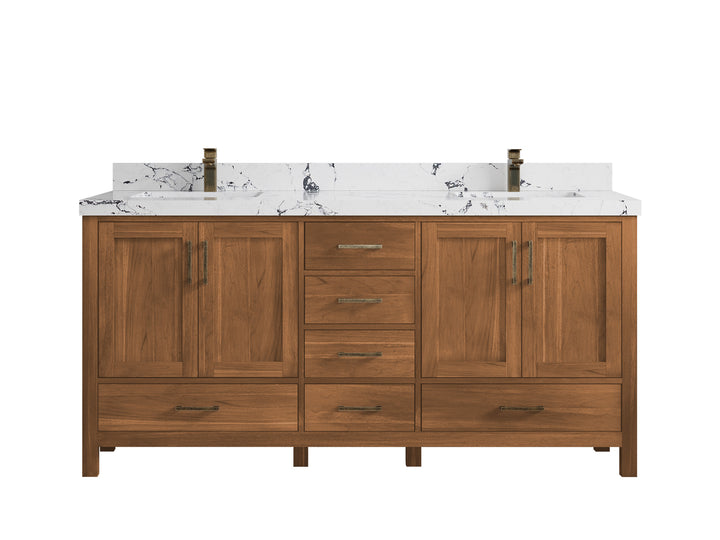Malibu Teak Wood 72 in. W x 22 in. D Double Sink Bathroom Vanity - photo 41