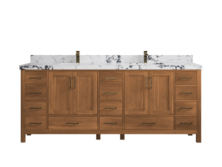 Malibu Teak Wood 84 in. W x 22 in. D Double Sink Bathroom Vanity - photo 43