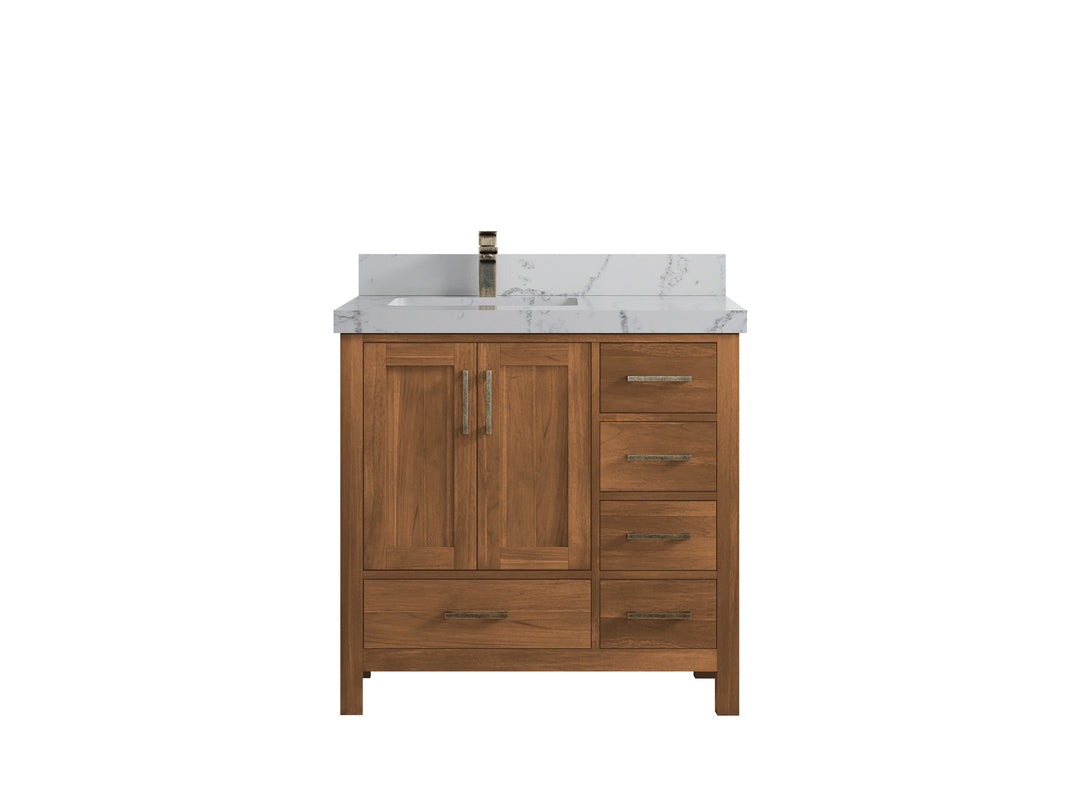 Malibu Teak Wood 36 in. W x 22 in. D Left Offset Sink Bathroom Vanity