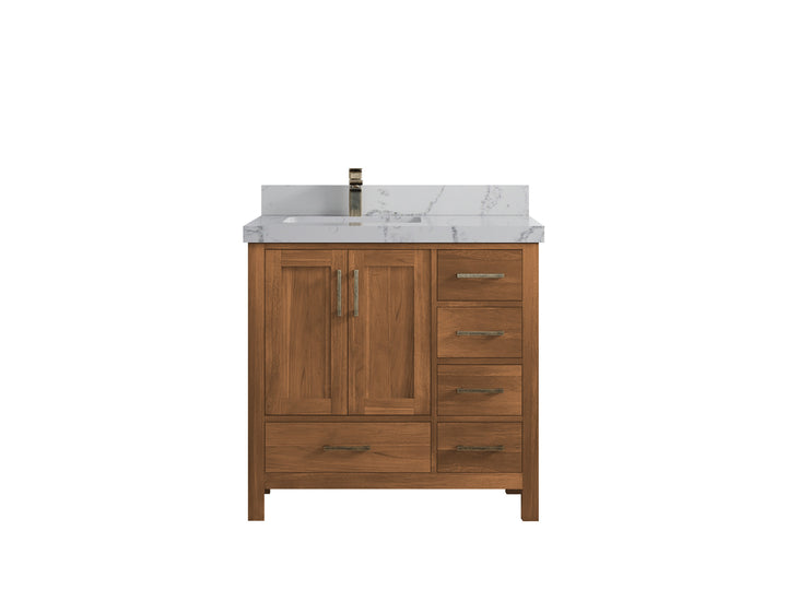Malibu Teak Wood 36 in. W x 22 in. D Left Offset Sink Bathroom Vanity - photo 17