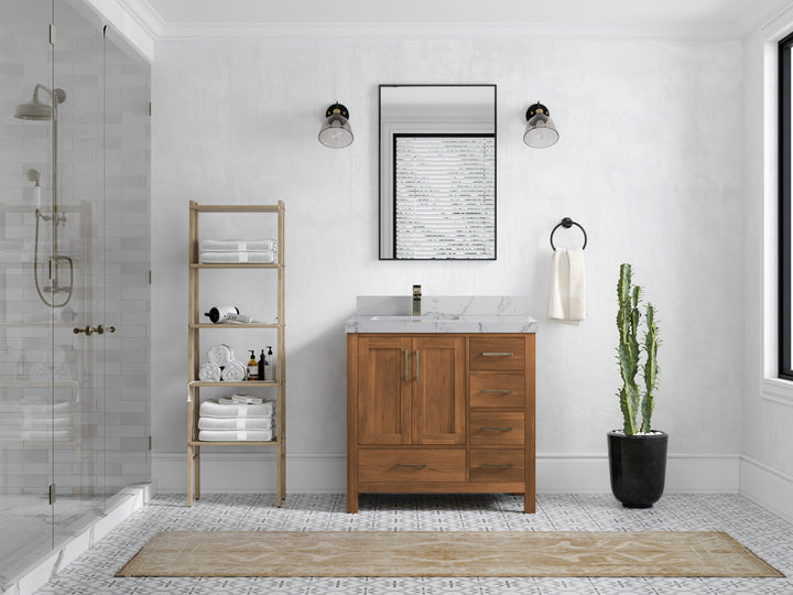 Malibu Teak Wood 36 in. W x 22 in. D Left Offset Sink Bathroom Vanity - photo 18