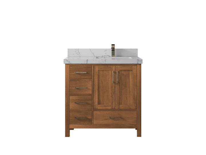 Malibu Teak Wood 36 in. W x 22 in. D Right Offset Sink Bathroom Vanity - photo 47