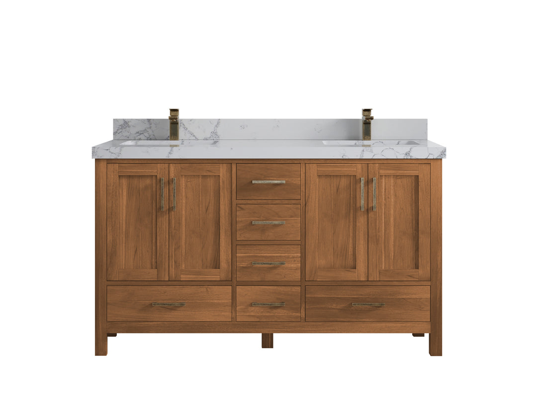 Malibu Teak Wood 60 in. W x 22 in. D Double Sink Bathroom Vanity