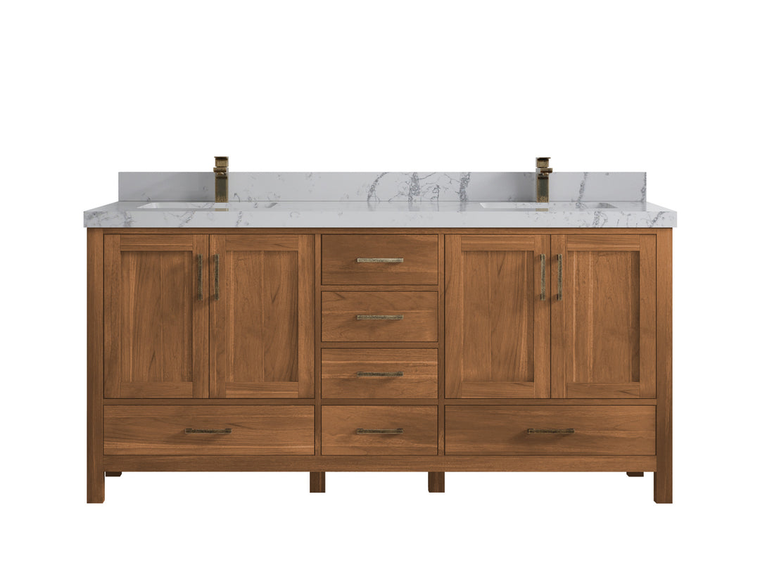 Malibu Teak Wood 72 in. W x 22 in. D Double Sink Bathroom Vanity