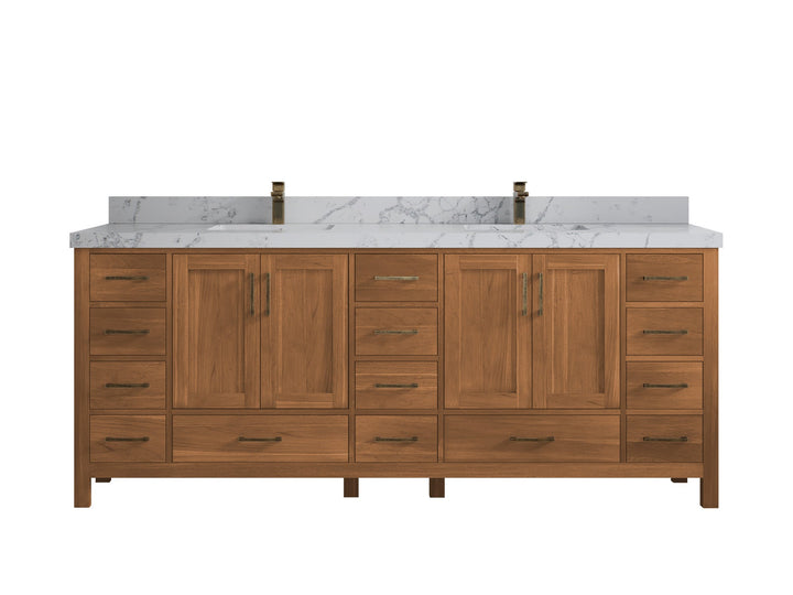 Malibu Teak Wood 84 in. W x 22 in. D Double Sink Bathroom Vanity - photo 45