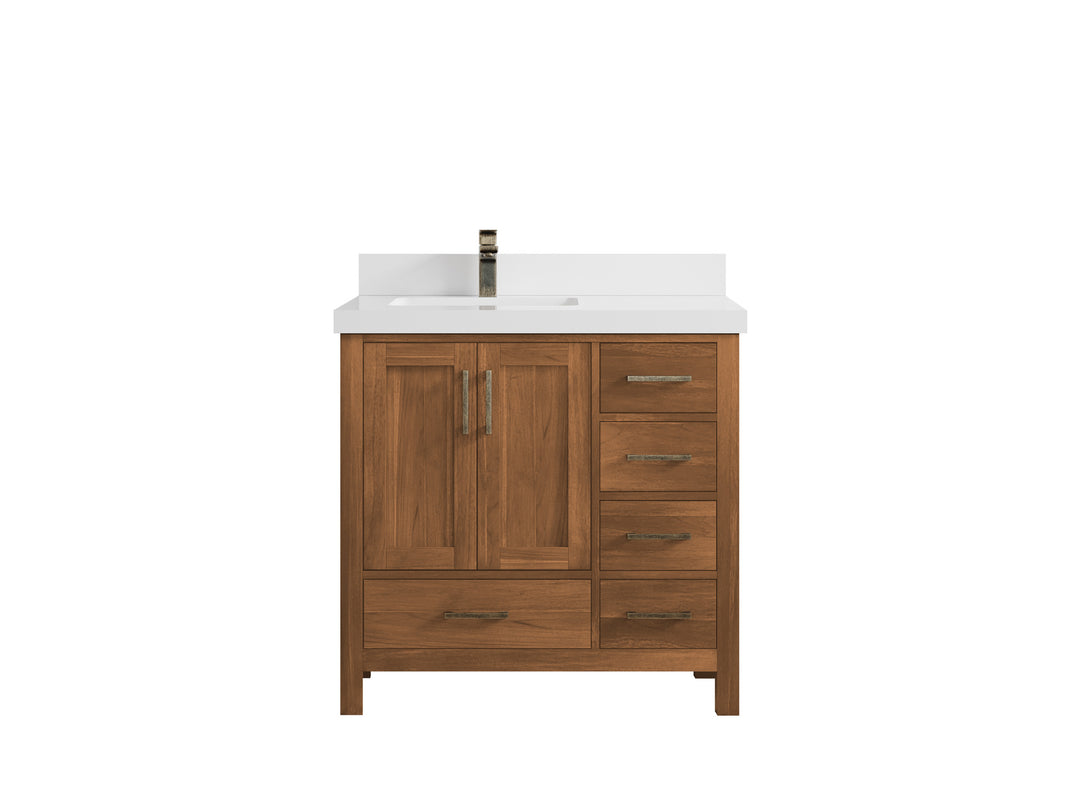 Malibu Teak Wood 36 in. W x 22 in. D Left Offset Sink Bathroom Vanity