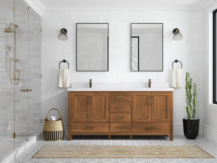 Malibu Teak Wood 72 in. W x 22 in. D Double Sink Bathroom Vanity - photo 46
